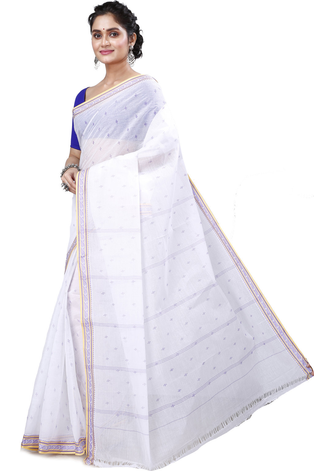 White Brown Pure Cotton Regina Tant Saree (986)